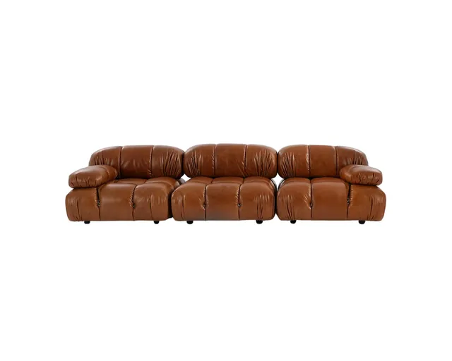 Bellini Style Modular Leather Sofa, Three-Piece Set in cognac