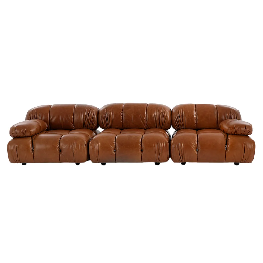 Bellini Style Modular Leather Sofa, Three-Piece Set in cognac