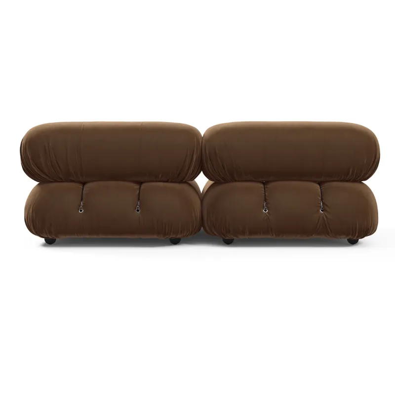 The chocolate velvet modular sofa in chocolate brown, view 2