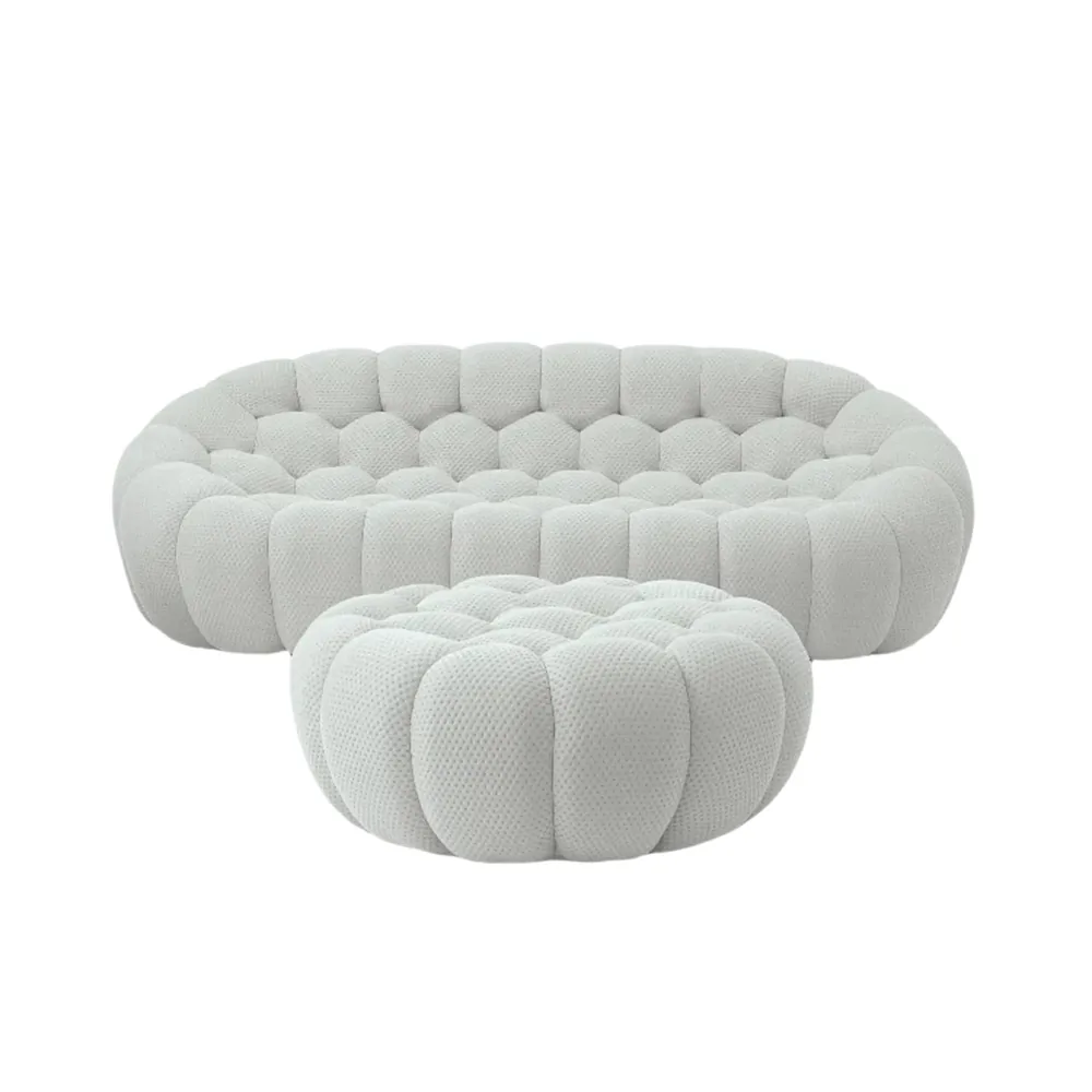 Bubble Three-Seater & Ottoman Set in Light Grey