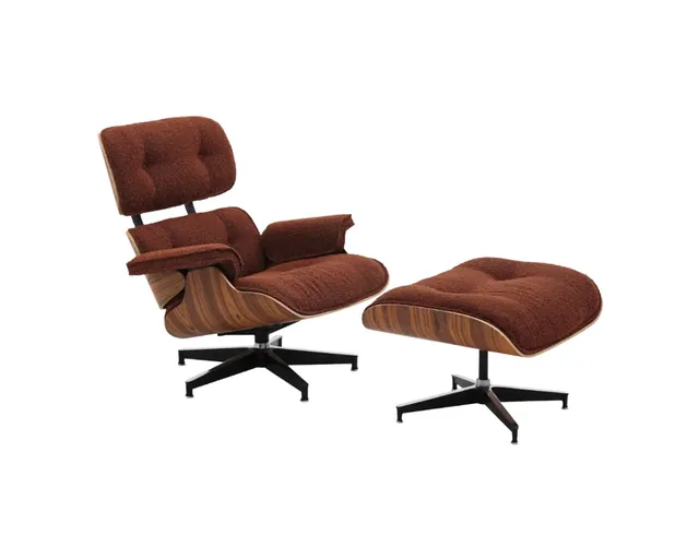 Eames Style Lounge Chair & Ottoman in Bouclé, rust