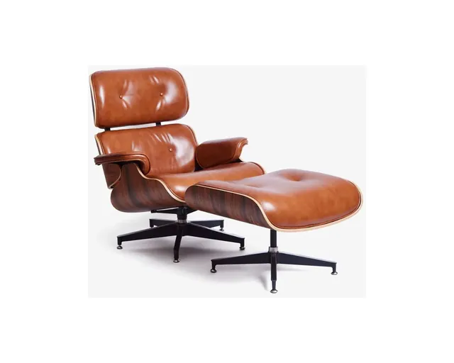 Eames Style Lounge Chair & Ottoman in Heritage Cognac Leather, heritage cognac