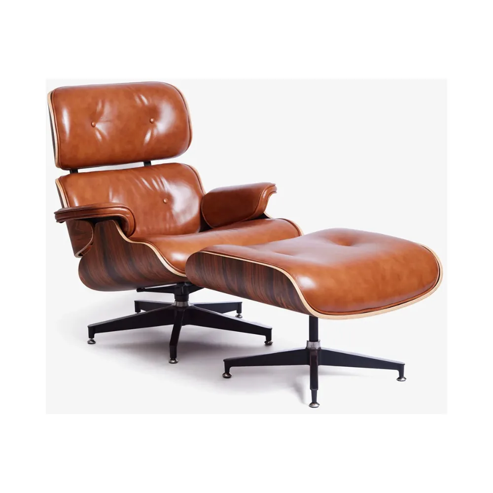 Eames Style Lounge Chair & Ottoman in Heritage Cognac Leather, heritage cognac