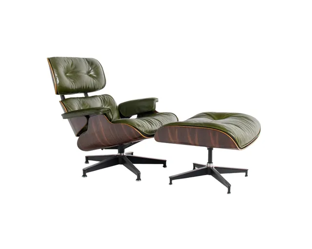 Eames Style Lounge Chair & Ottoman in Moss Green Leather, moss green