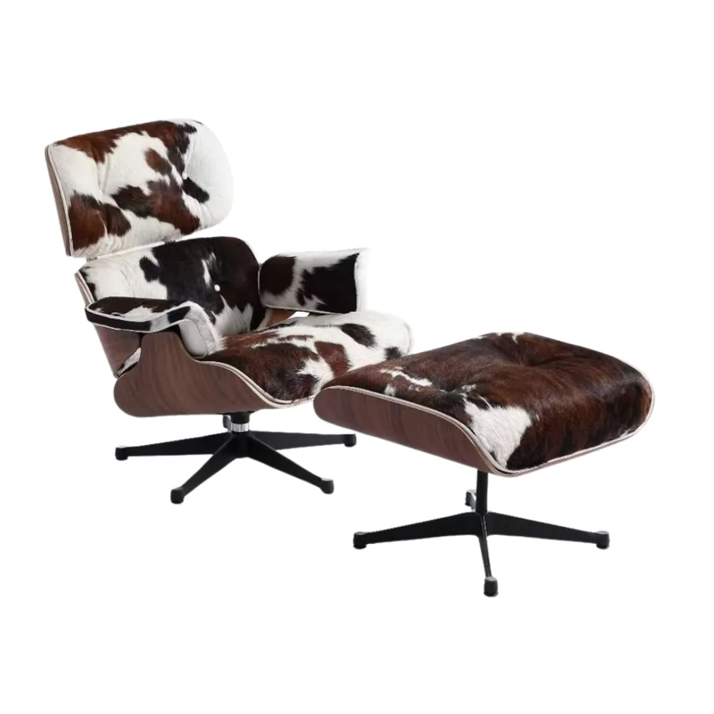 Eames Style Lounge Chair & Ottoman in Pony Skin, pony skin
