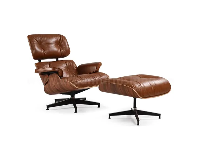 Eames Style Lounge Chair & Ottoman in Textured Brown, textured brown