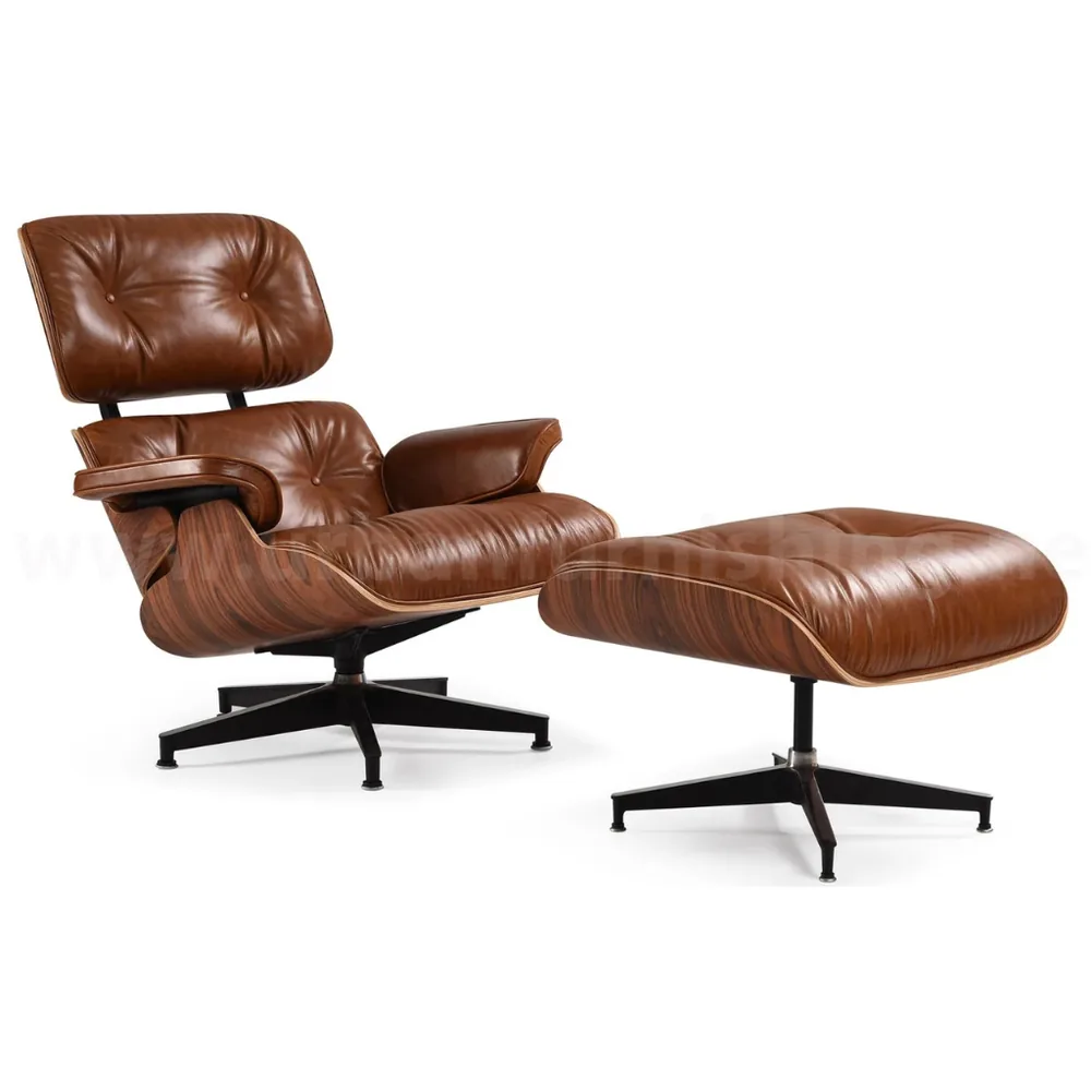 Eames Style Lounge Chair & Ottoman in Textured Brown, textured brown