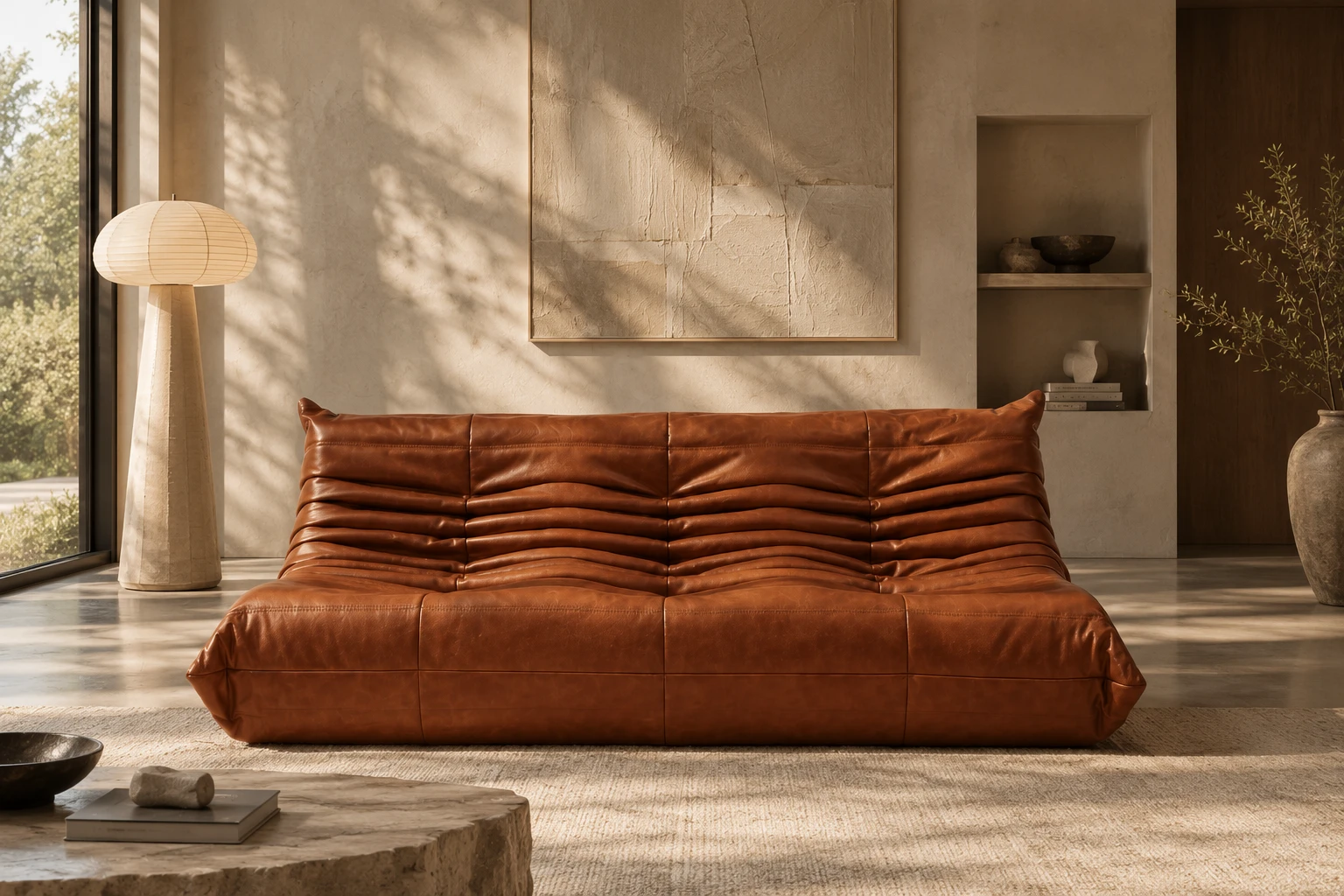 Togo Style 3-Seater Sofa in cognac