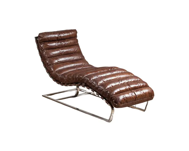 The lounge chair in vintage brown, seen from the front corner
