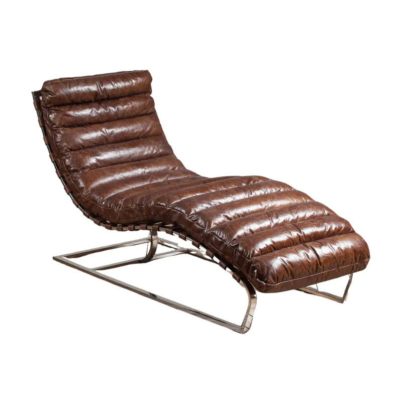 The lounge chair in vintage brown, seen from the front corner