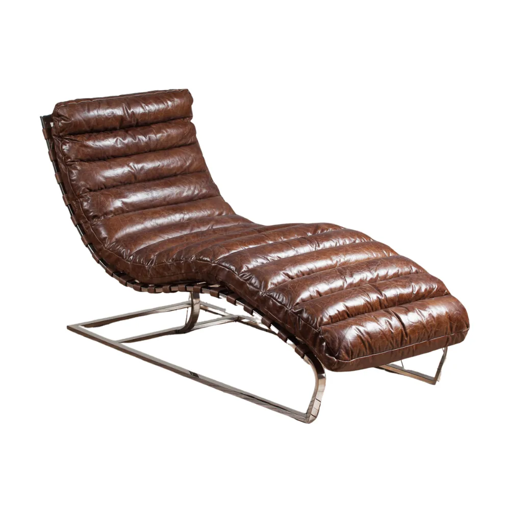 The lounge chair in vintage brown, seen from the front corner