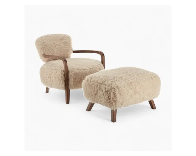 The faux sheepskin lounge chair & ottoman in cream