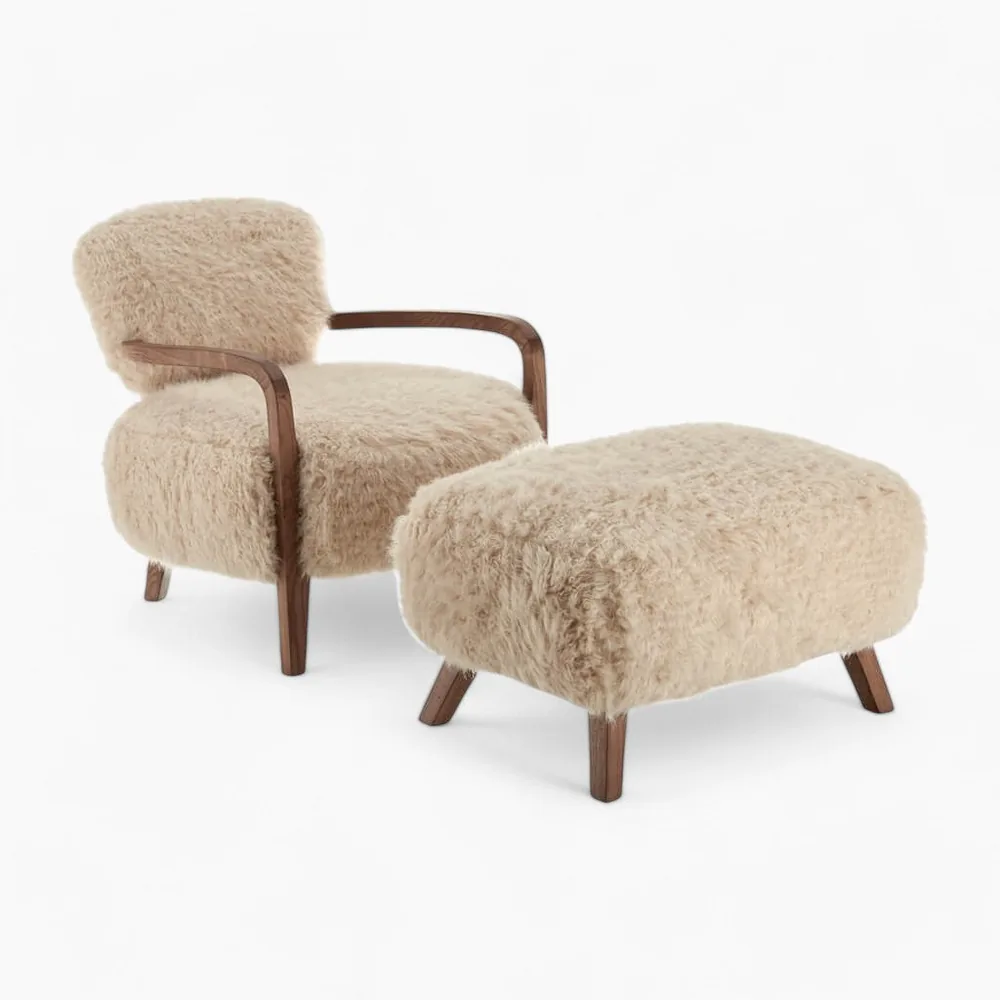 The faux sheepskin lounge chair & ottoman in cream