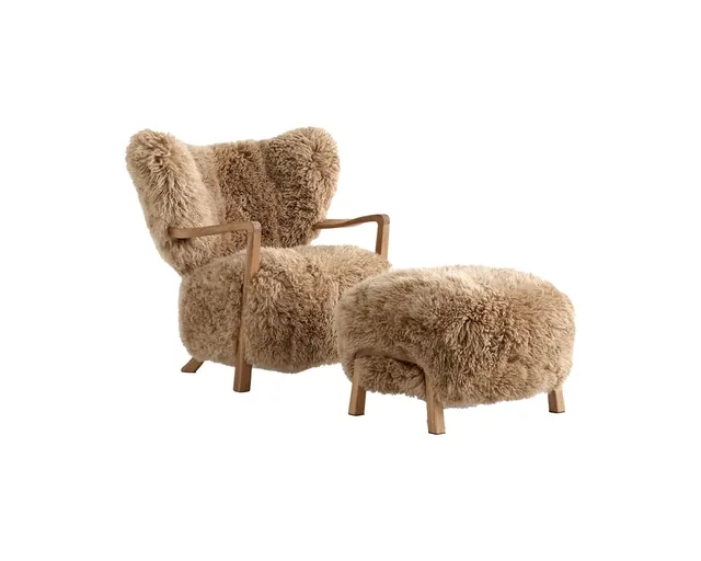 The sheepskin wing chair & footstool in honey