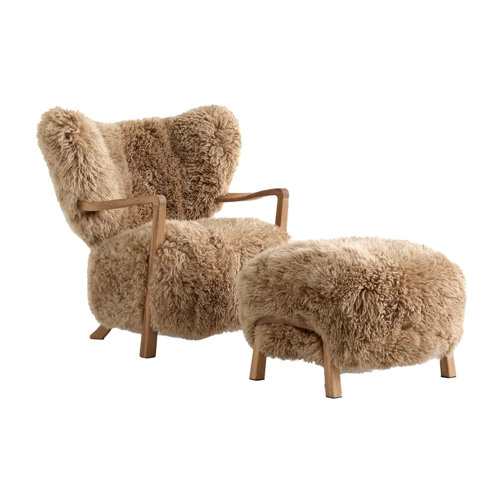 The sheepskin wing chair & footstool in honey