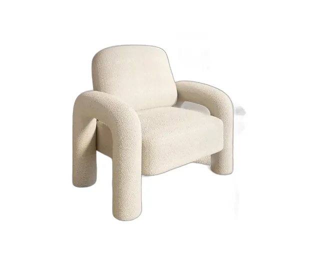 Cream white sherpa teddy accent chair with curled armrests