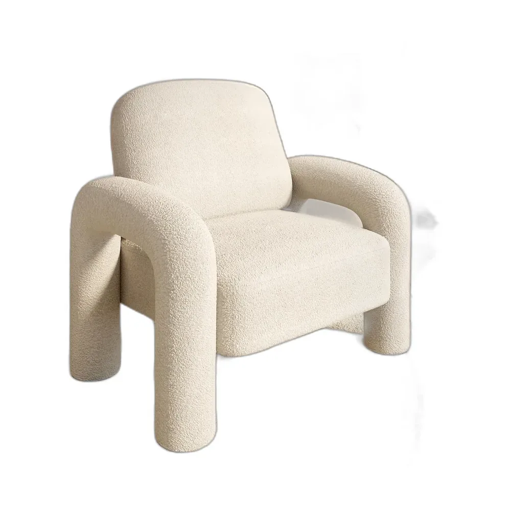 Cream white sherpa teddy accent chair with curled armrests