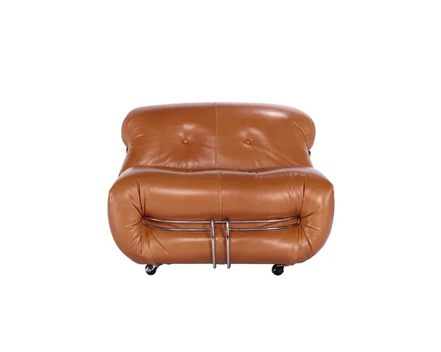Soriana Style Armchair in Leather in Cognac