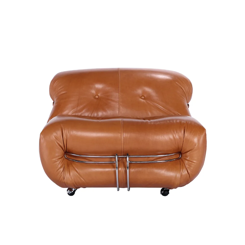 Soriana Style Armchair in Leather in Cognac