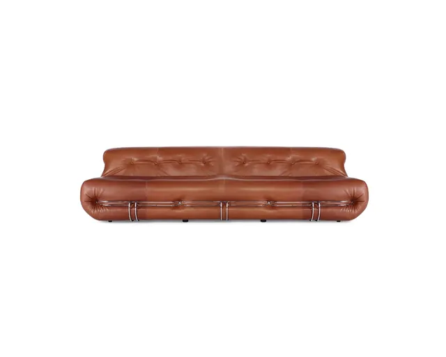 Soriana Style Three-Seater Sofa in Leather in Cognac