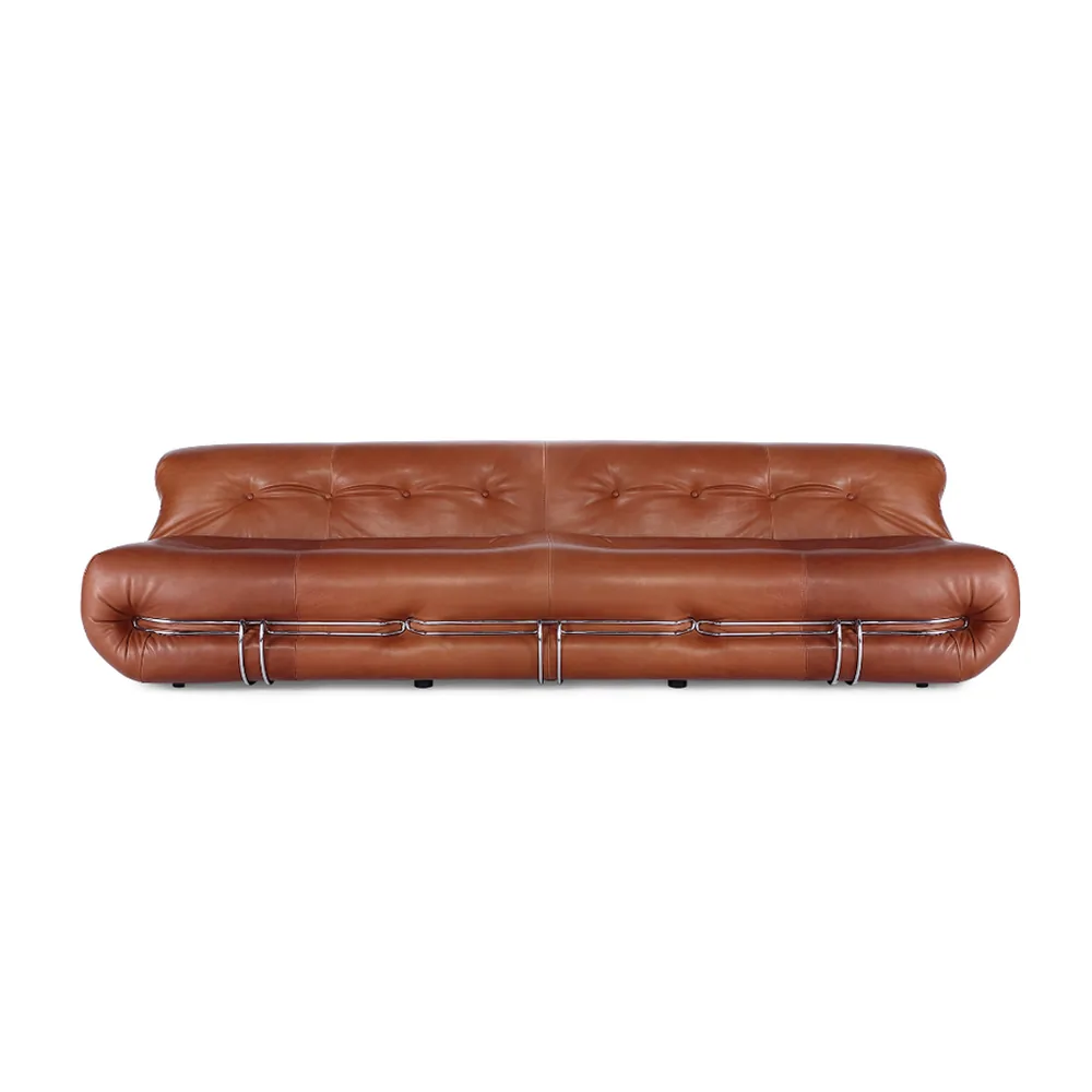 Soriana Style Three-Seater Sofa in Leather in Cognac