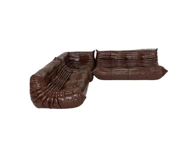 Togo Style Three-Piece Sofa Set in chocolate