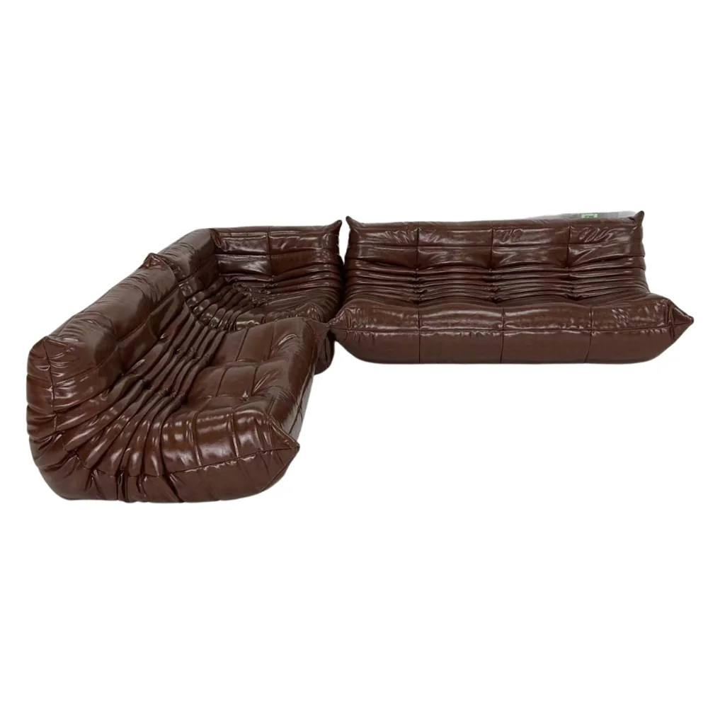 Togo Style Three-Piece Sofa Set in chocolate