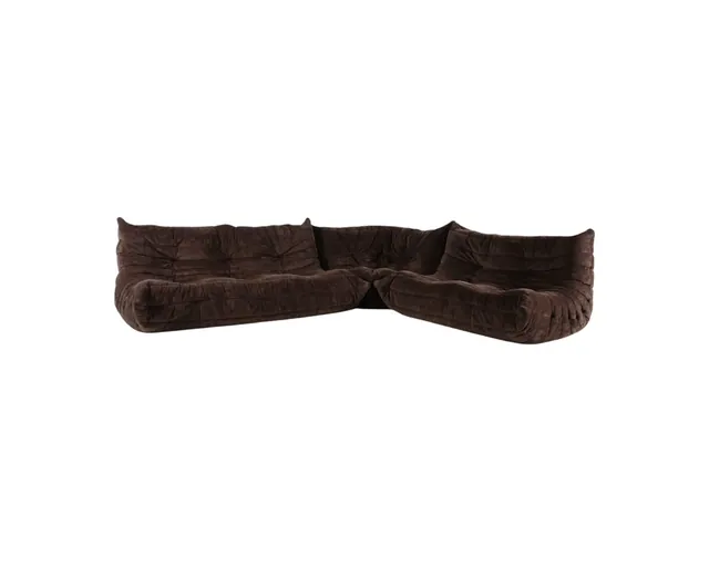Togo Style Three-Piece Sofa Set in dark chocolate
