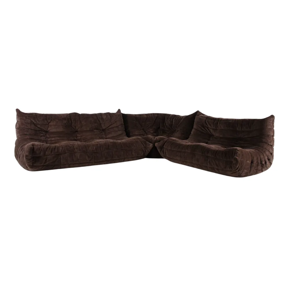 Togo Style Three-Piece Sofa Set in dark chocolate