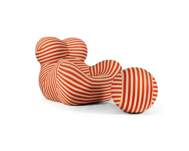 Up Style Armchair & Ottoman in Striped Coral