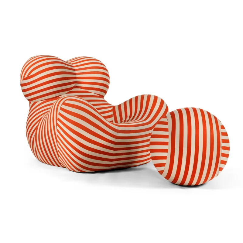Up Style Armchair & Ottoman in Striped Coral