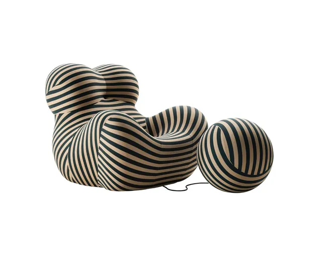 Up Style Armchair & Ottoman in Striped Beige & Teal