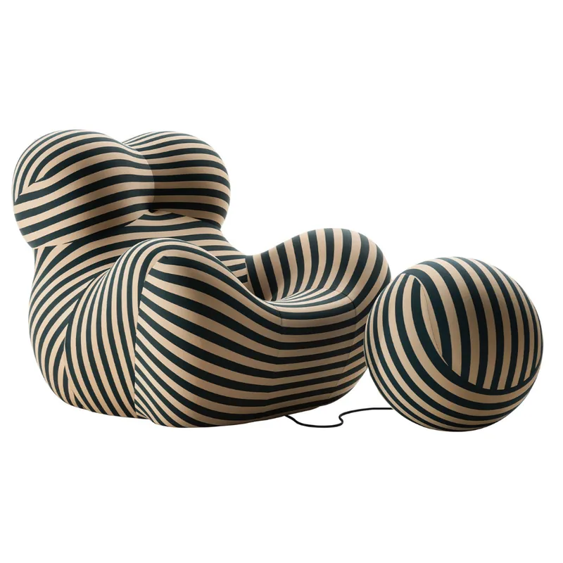 Up Style Armchair & Ottoman in Striped Beige & Teal